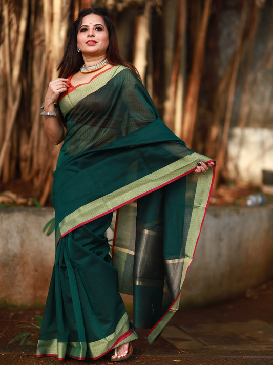 Bottle green plain Banaras Kota Silk - AbirabyBeena