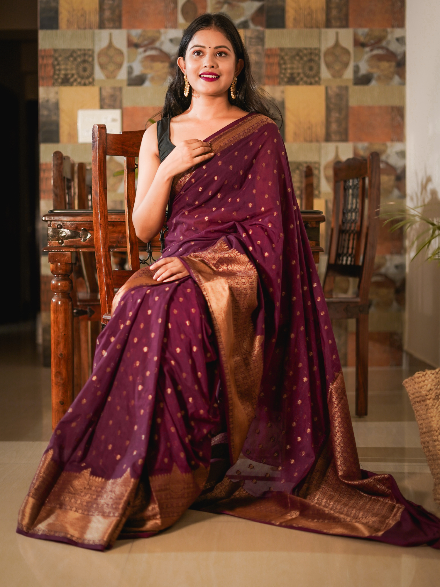 Magenta/Wine Banaras Soft Georgette silk - AbirabyBeena