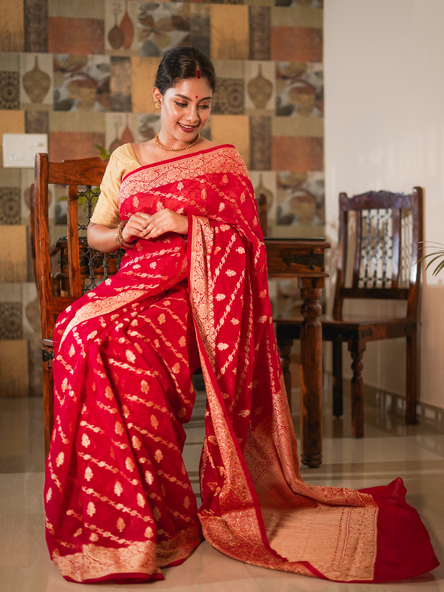 Red Banaras Soft Georgette silk - AbirabyBeena