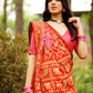 Pink-Orange Dana Bandhani with beautiful hand work - AbirabyBeena