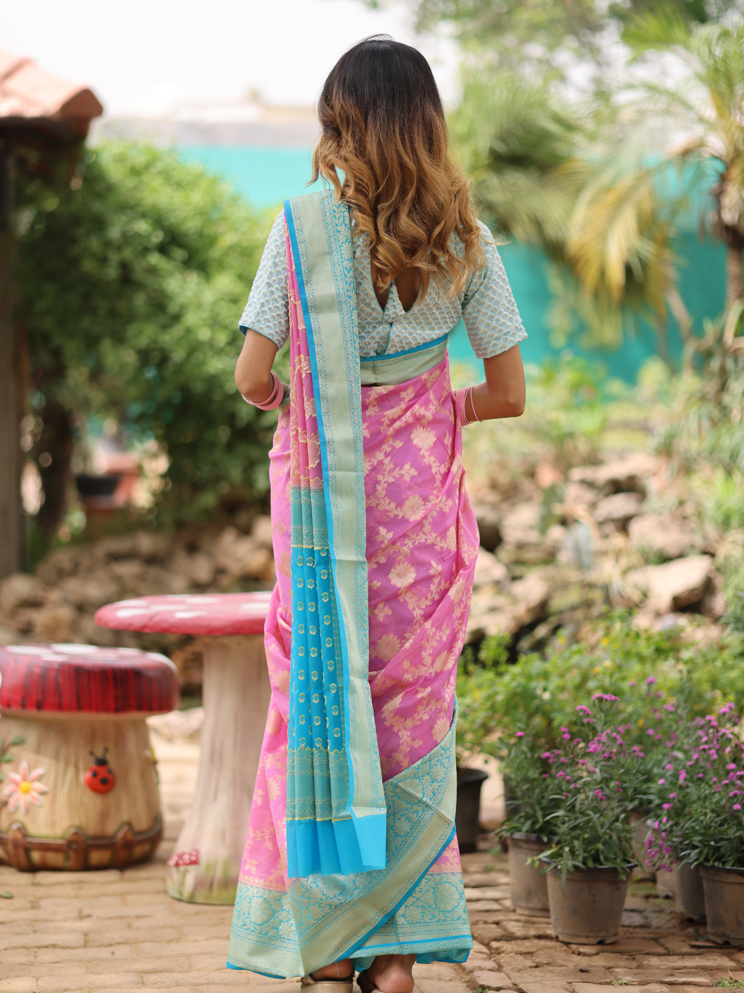 Pink Banaras Soft Georgette  Silk Jaal - AbirabyBeena
