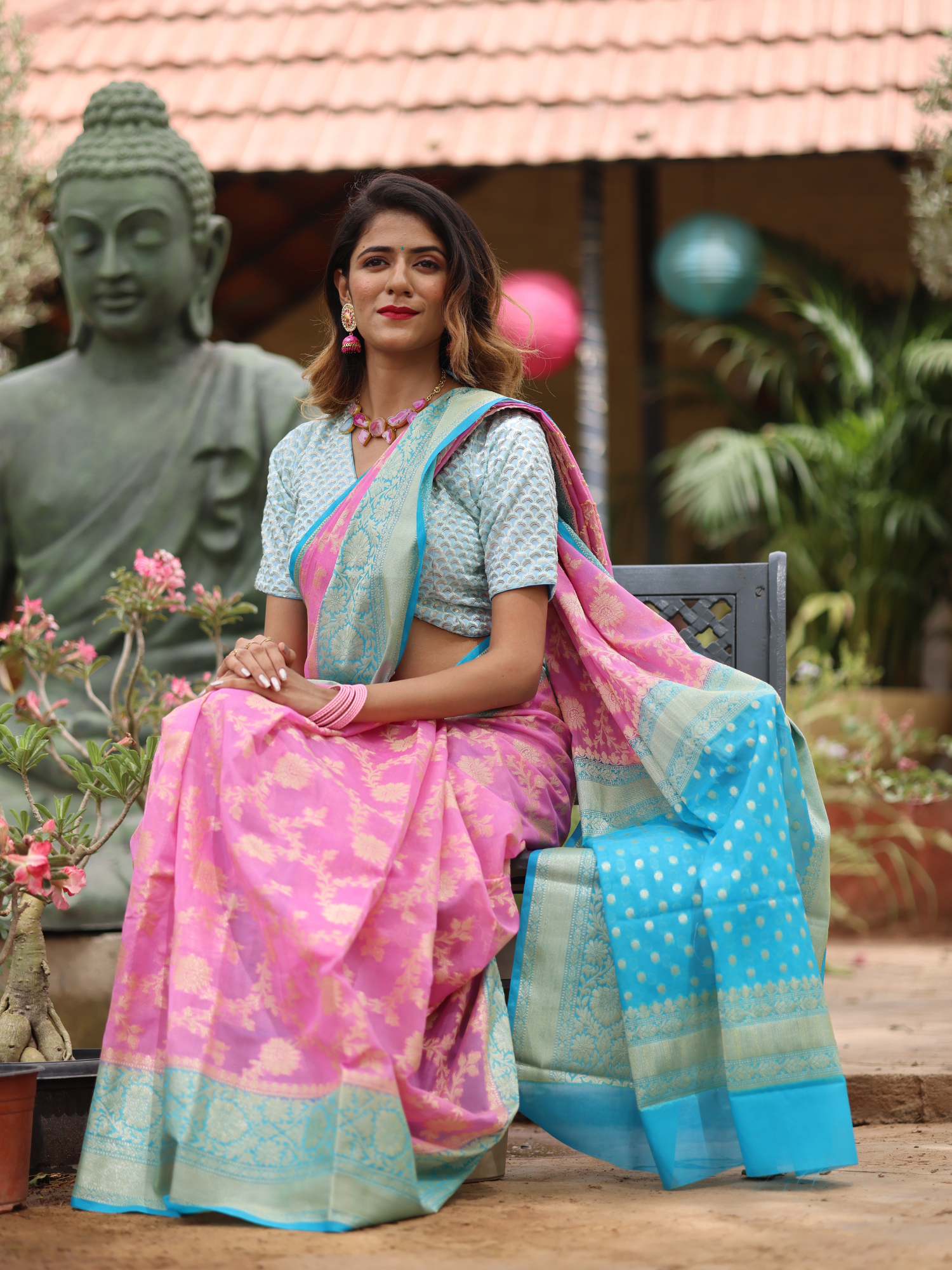 Pink Banaras Soft Georgette  Silk Jaal - AbirabyBeena