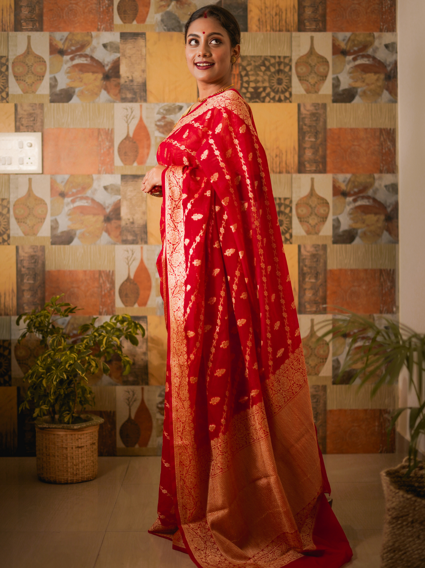 Red Banaras Soft Georgette silk - AbirabyBeena