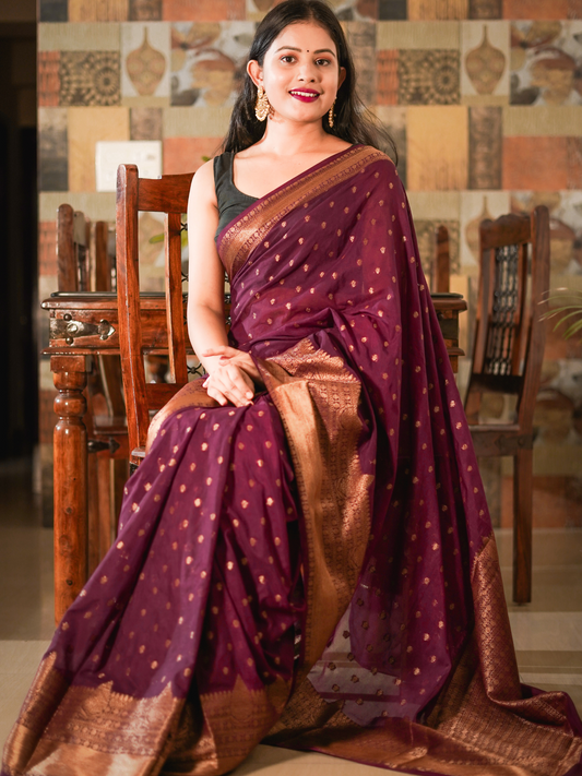 Magenta/Wine Banaras Soft Georgette silk - AbirabyBeena
