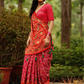 Pink-Orange Dana Bandhani with beautiful hand work - AbirabyBeena