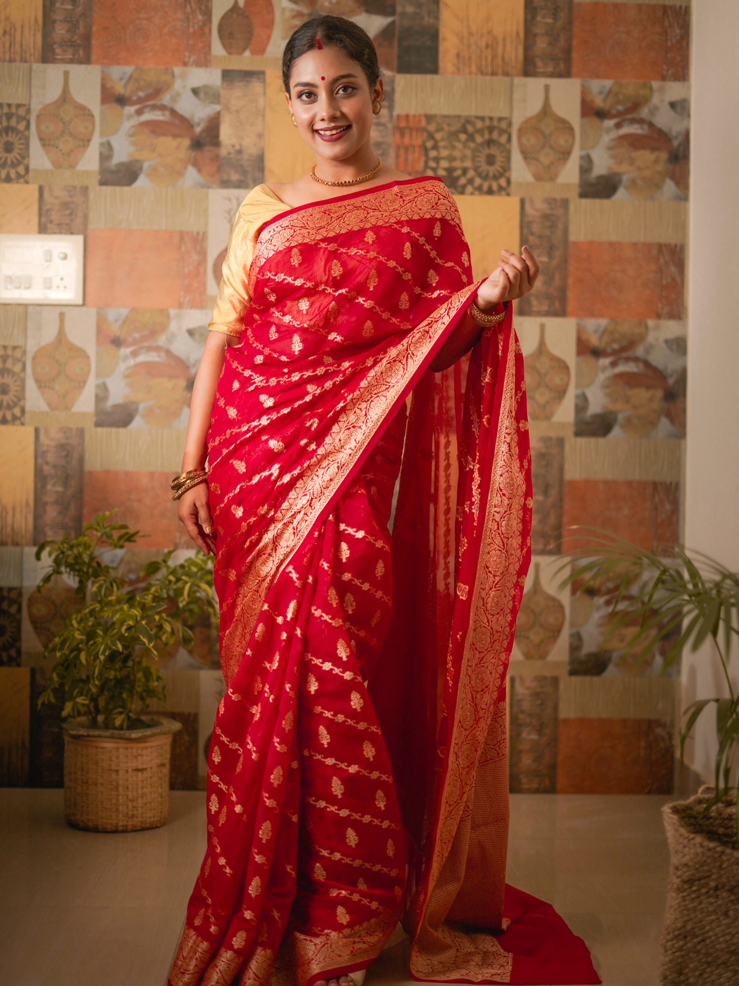 Red Banaras Soft Georgette silk - AbirabyBeena