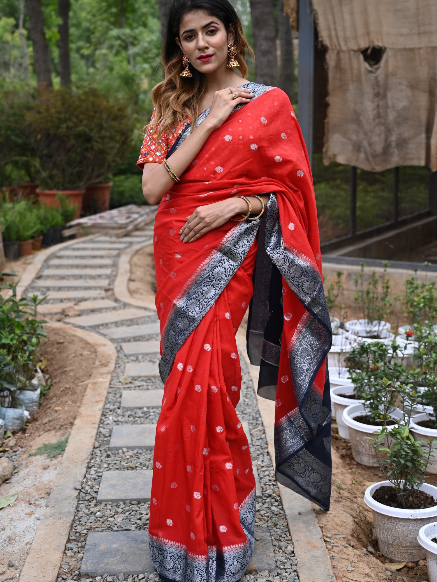 Red Soft khaddi Chiffon Handloom - AbirabyBeena