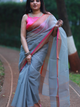 Light Grey plain Banaras Kota Silk - AbirabyBeena