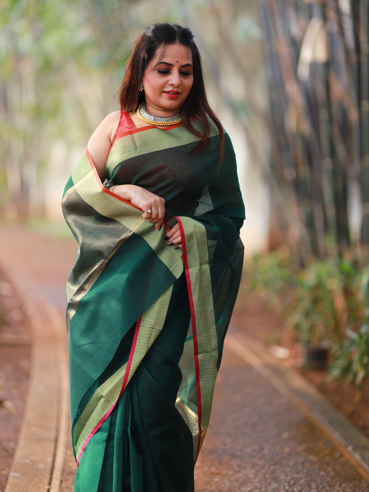Bottle green plain Banaras Kota Silk - AbirabyBeena