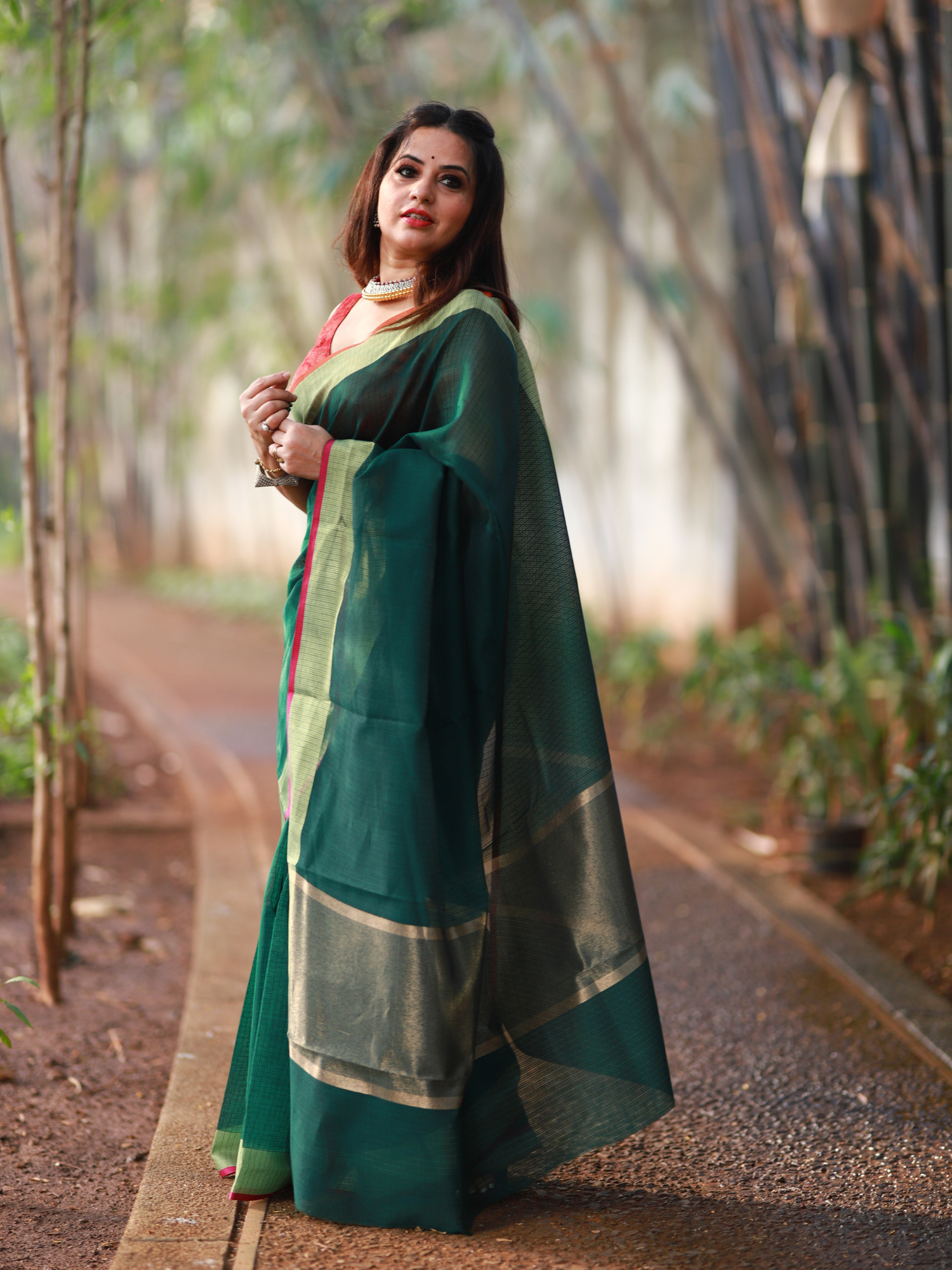 Bottle green plain Banaras Kota Silk - AbirabyBeena