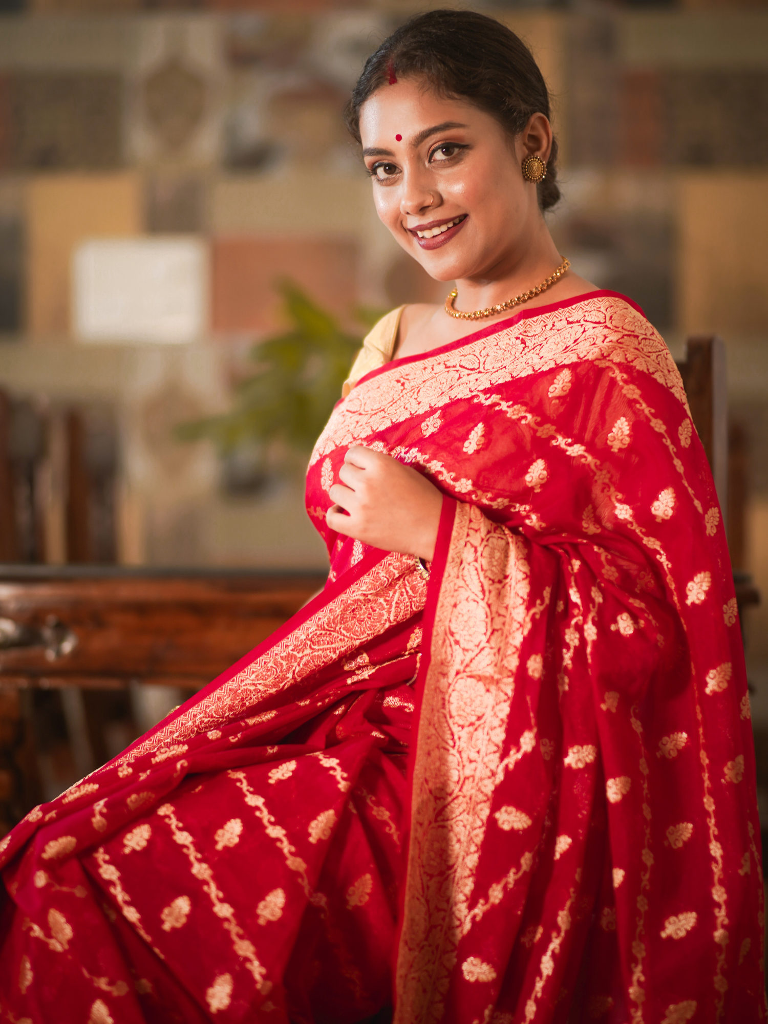 Red Banaras Soft Georgette silk - AbirabyBeena