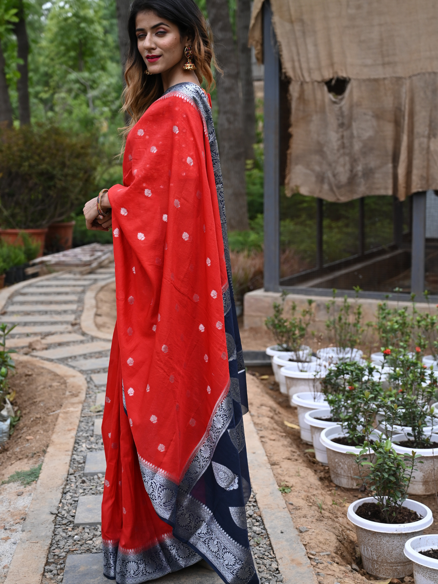 Red Soft khaddi Chiffon Handloom - AbirabyBeena