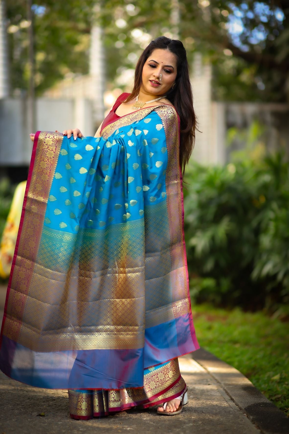 Sky Blue Banaras Soft Silk - AbirabyBeena