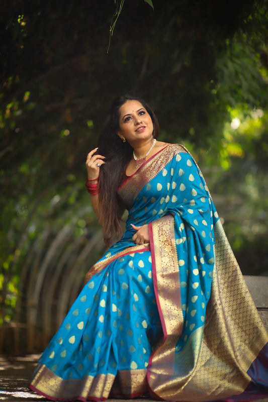 Sky Blue Banaras Soft Silk - AbirabyBeena