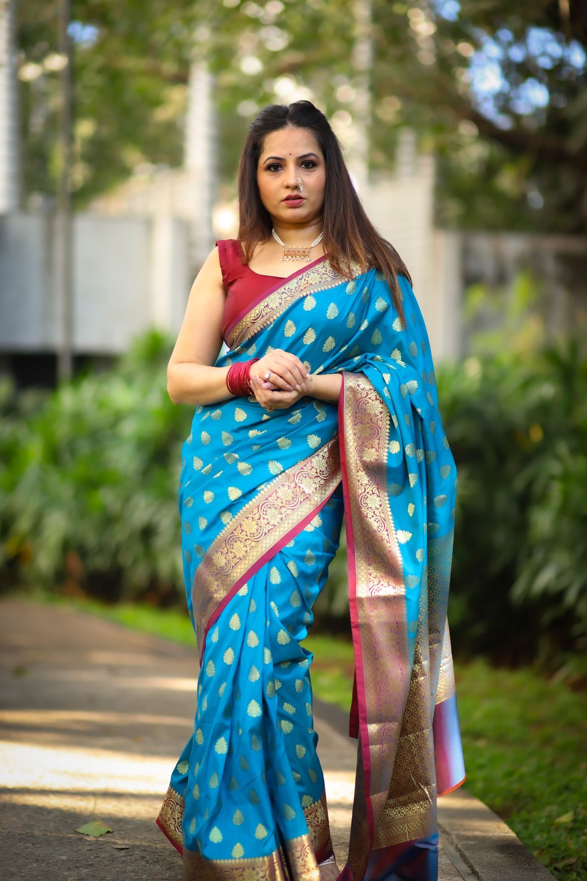 Sky Blue Banaras Soft Silk - AbirabyBeena