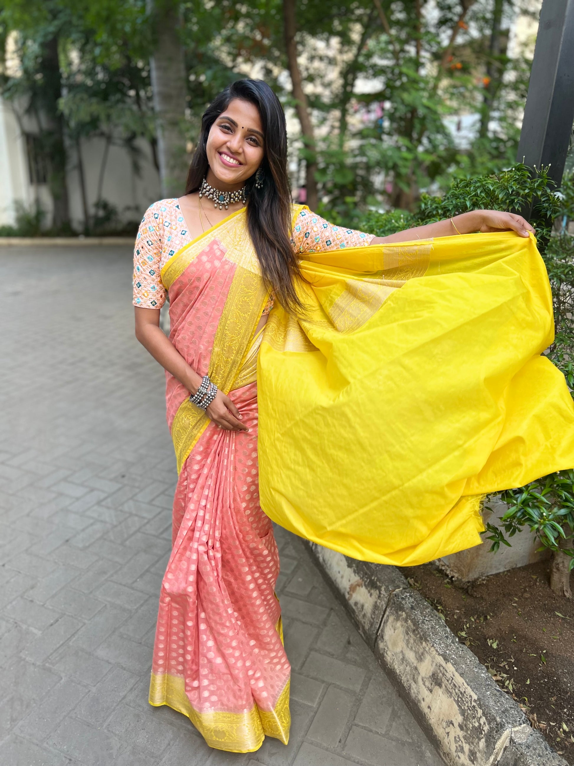 Peach Banaras Soft Georgette silk - AbirabyBeena