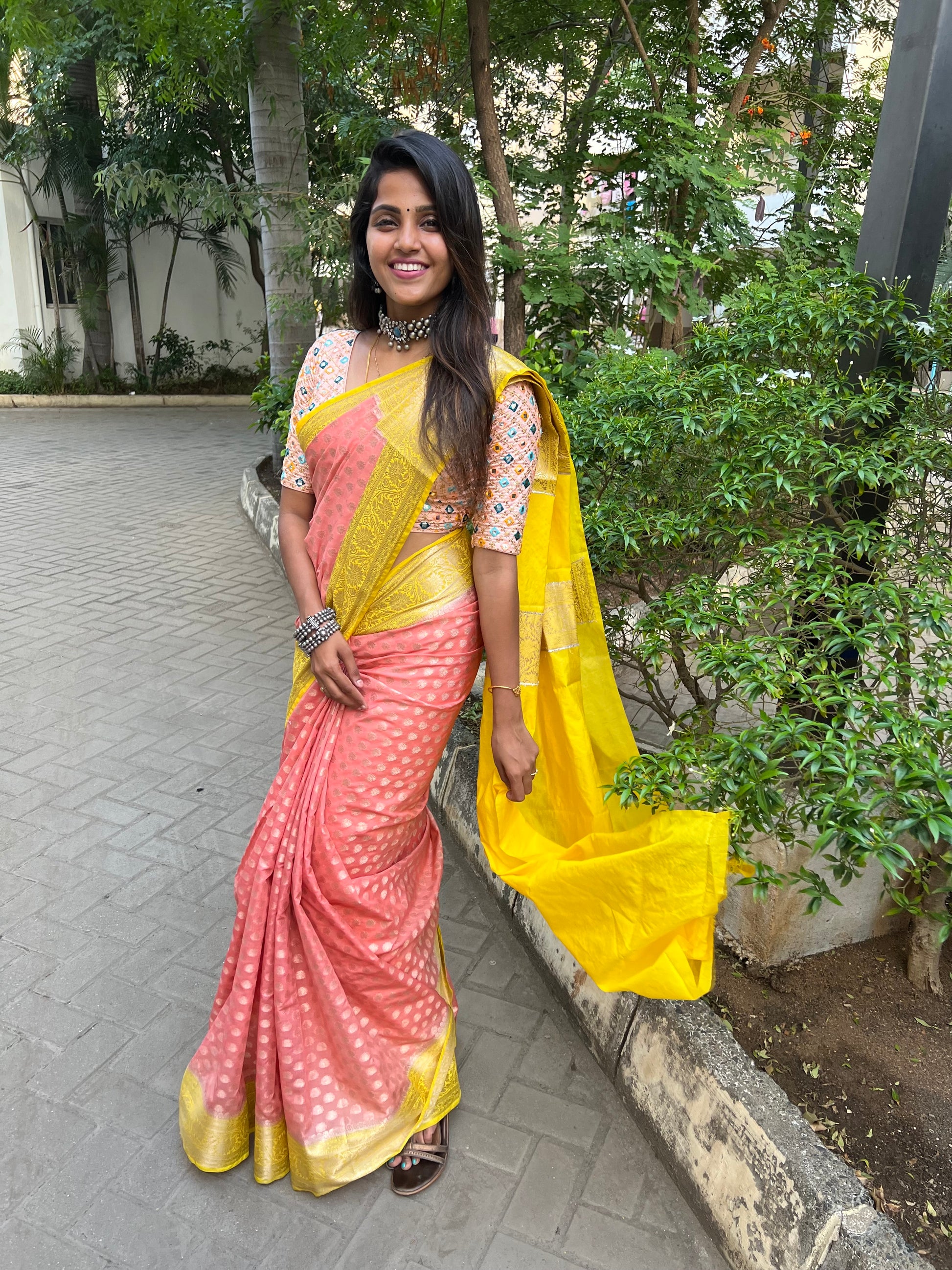 Peach Banaras Soft Georgette silk - AbirabyBeena