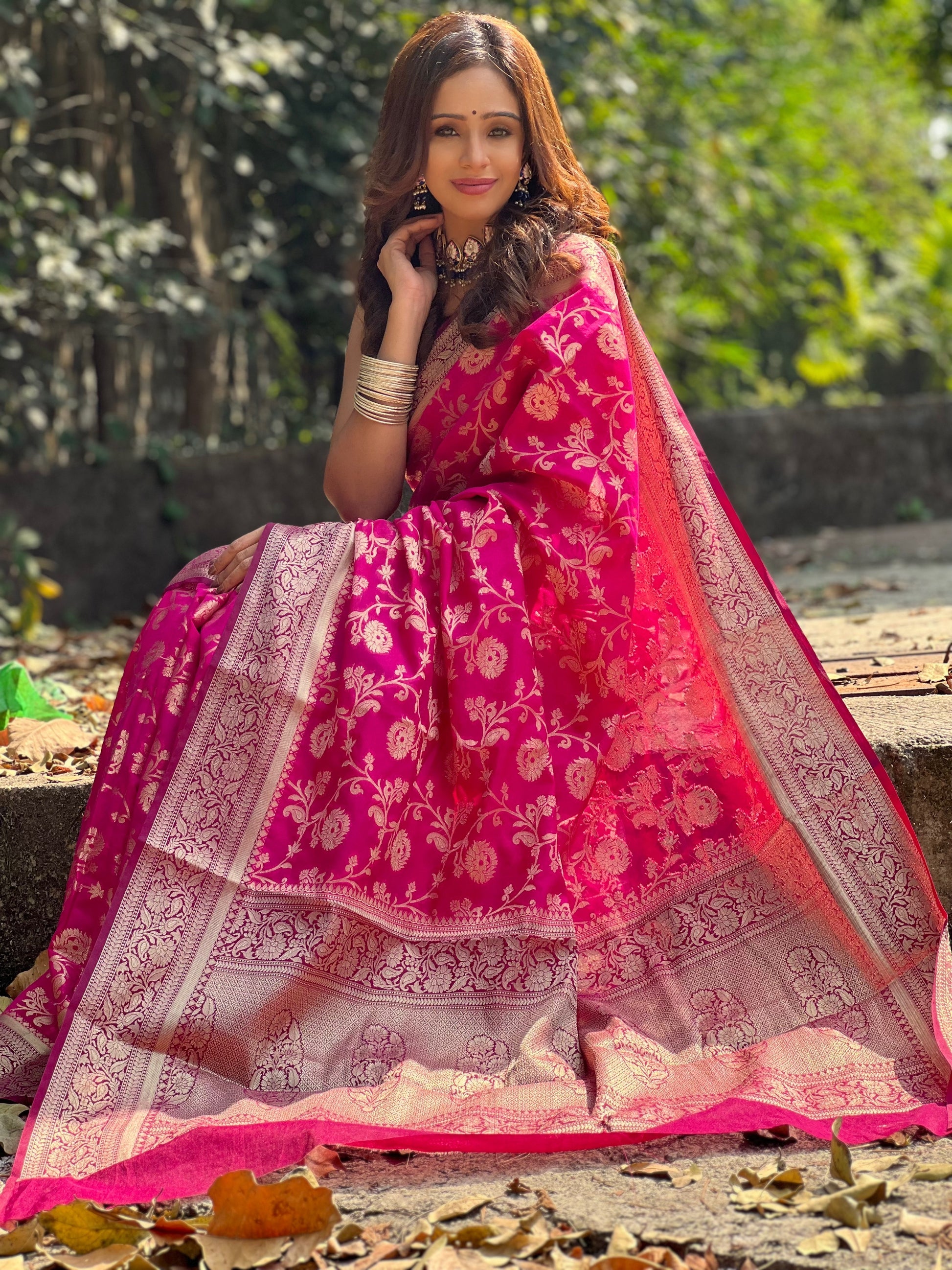 Pink Banaras Soft Georgette Jaal silk - AbirabyBeena