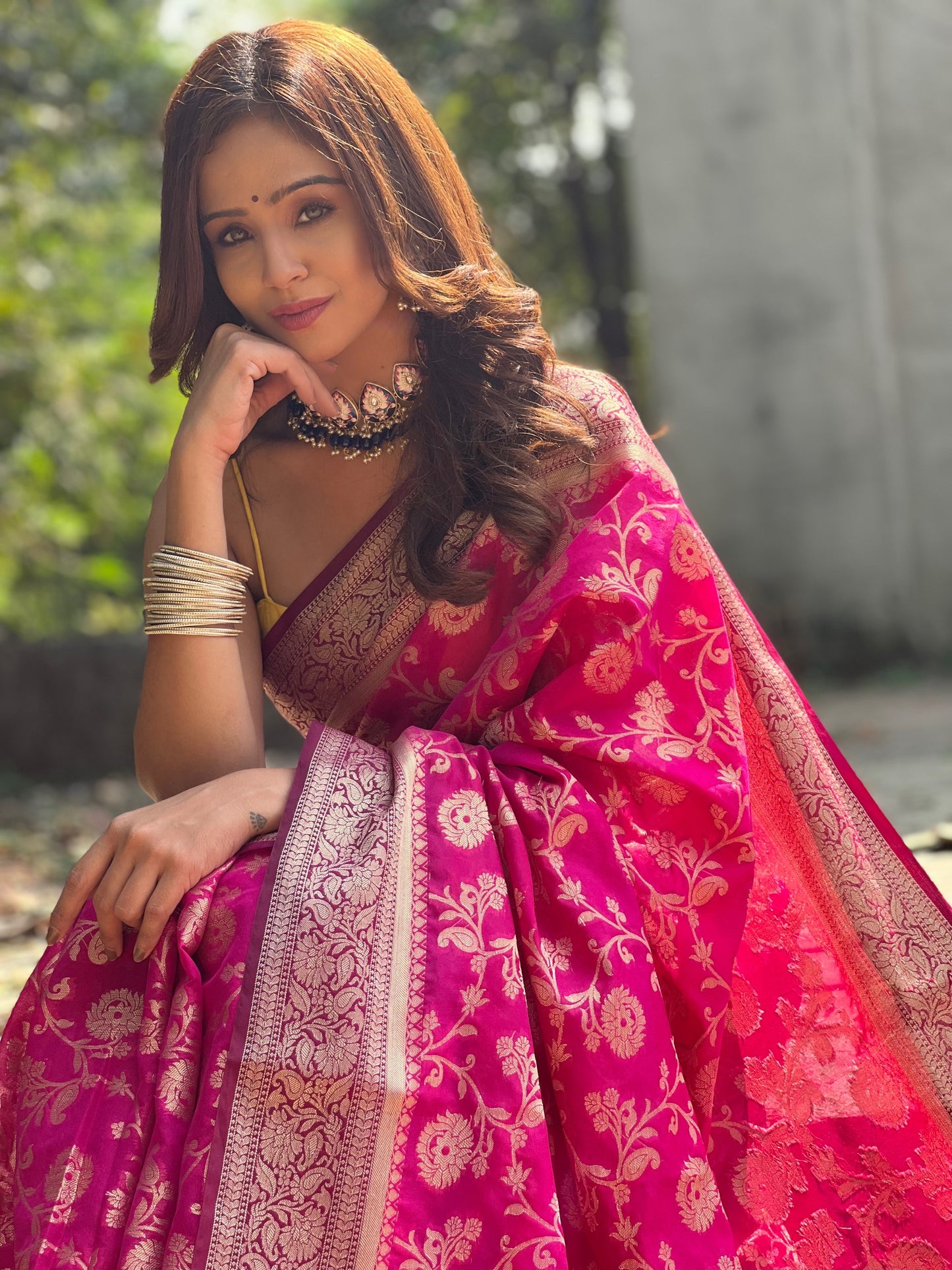 Pink Banaras Soft Georgette Jaal silk - AbirabyBeena