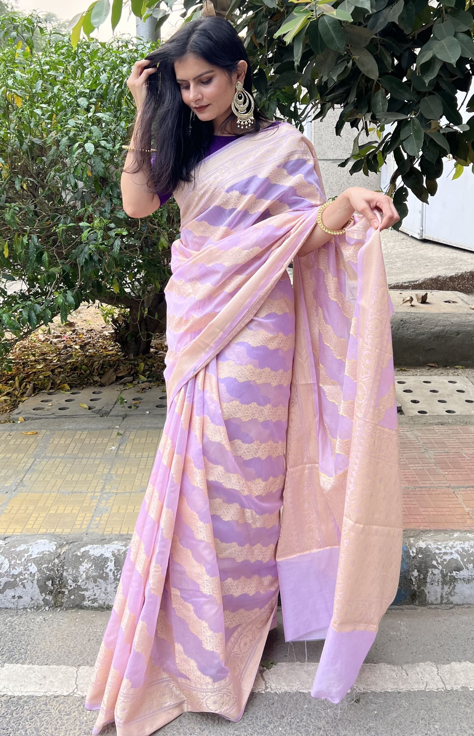 Pastel Lavender Banaras Soft Georgette silk - AbirabyBeena