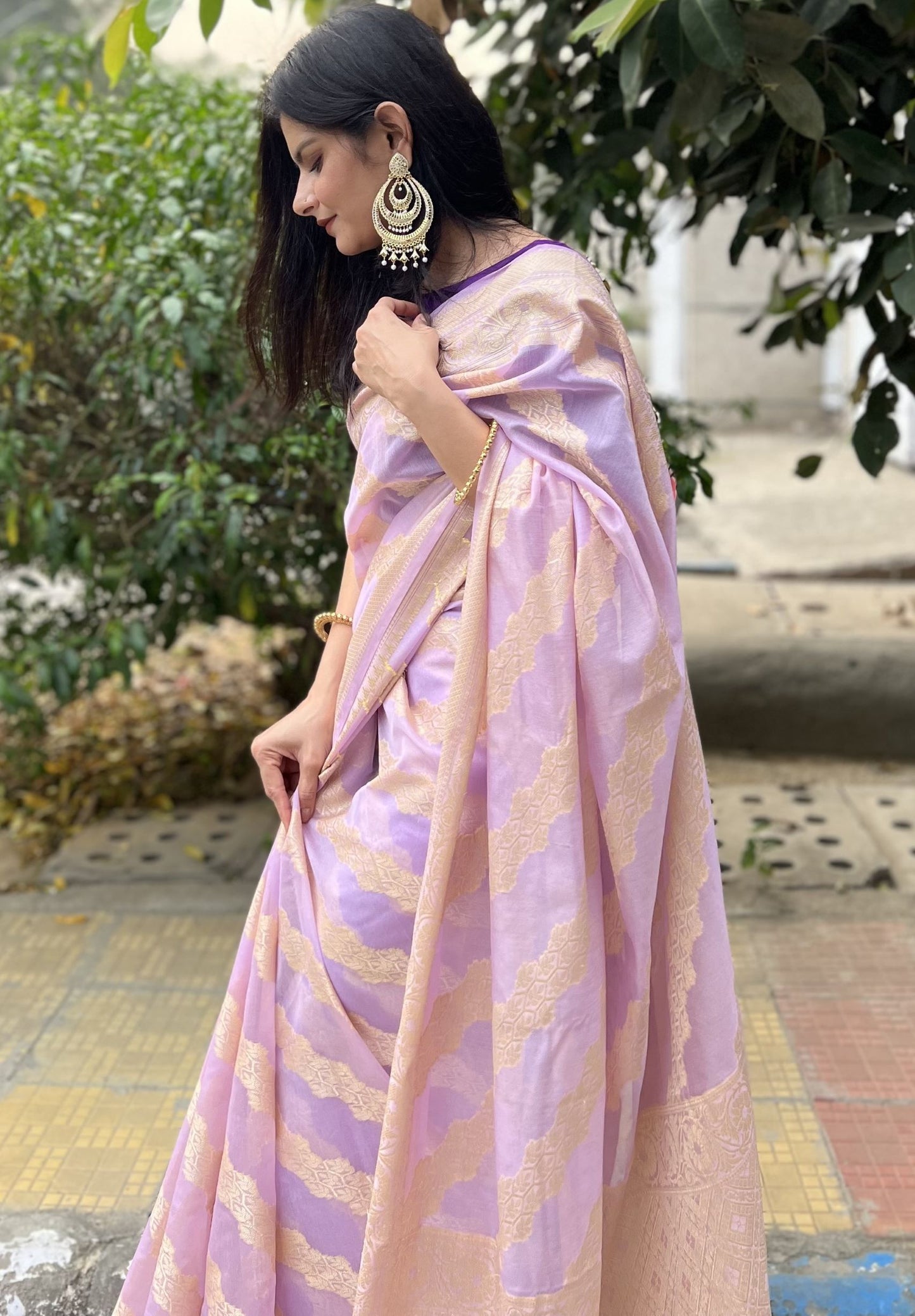 Pastel Lavender Banaras Soft Georgette silk - AbirabyBeena