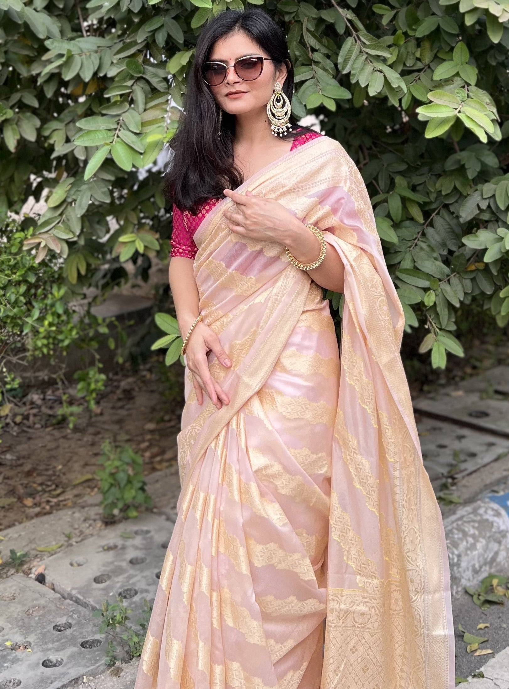 Pastel peach Banaras Soft Georgette silk - AbirabyBeena
