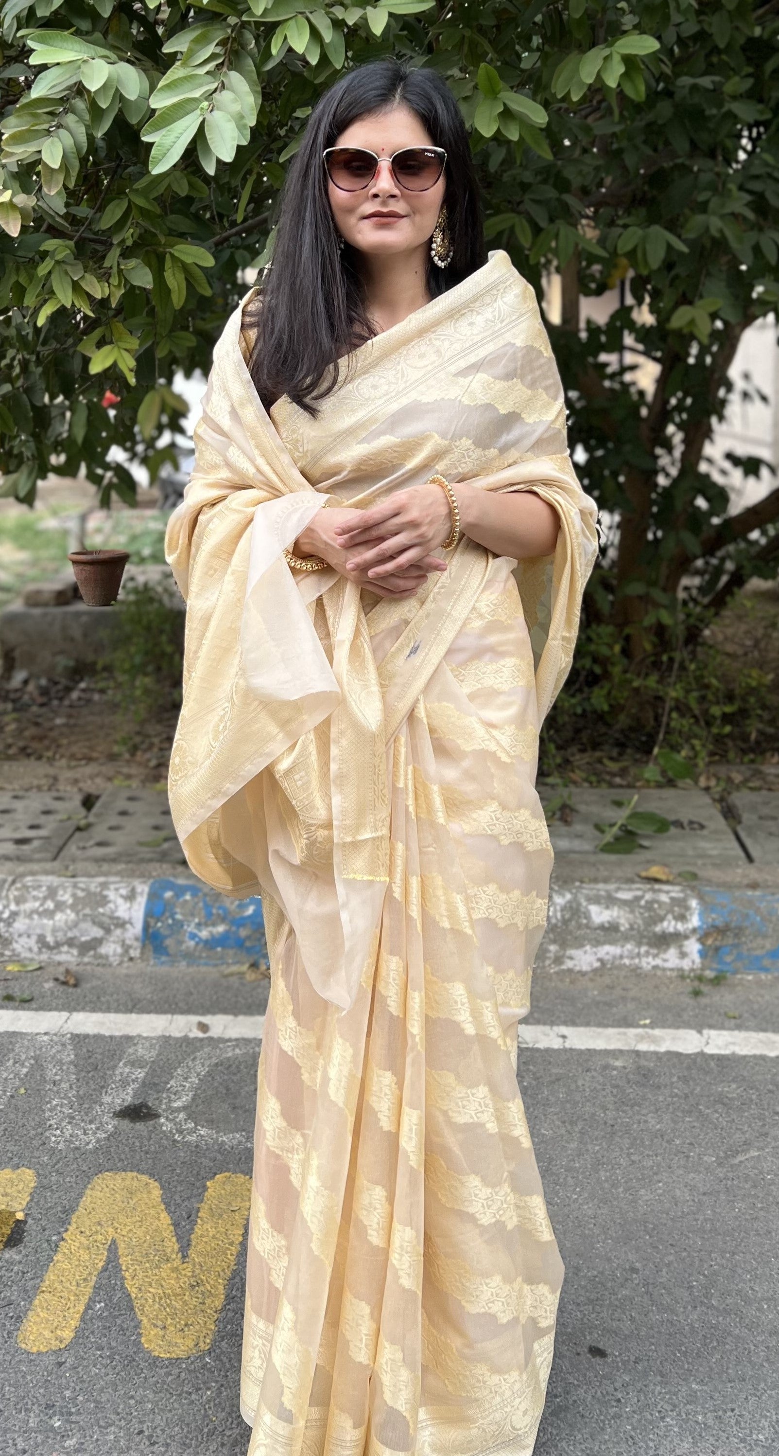 Pastel Tusar Banaras Soft Georgette silk - AbirabyBeena