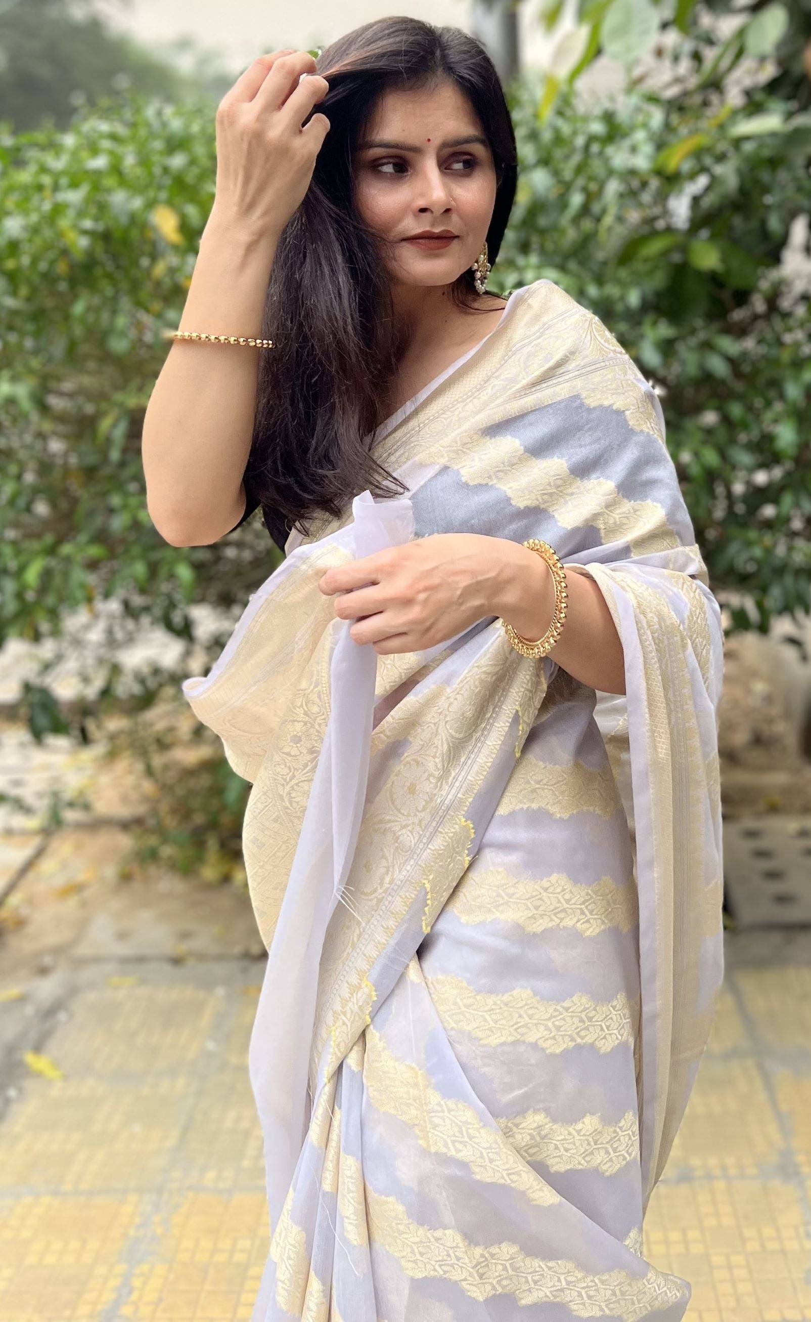 Pastel grey Banaras Soft Georgette silk - AbirabyBeena