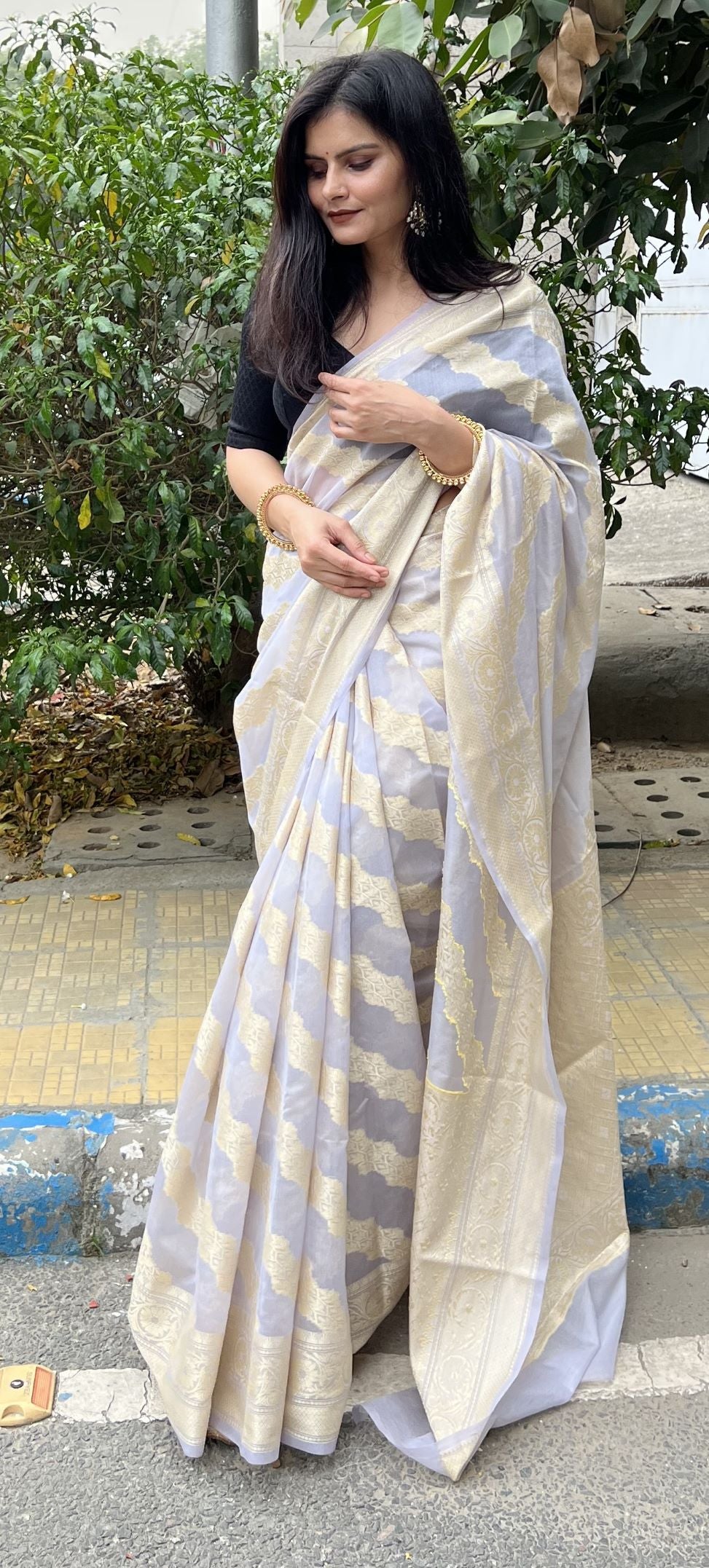Pastel grey Banaras Soft Georgette silk - AbirabyBeena