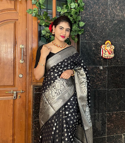 Black Banaras Soft Georgette Silk - AbirabyBeena