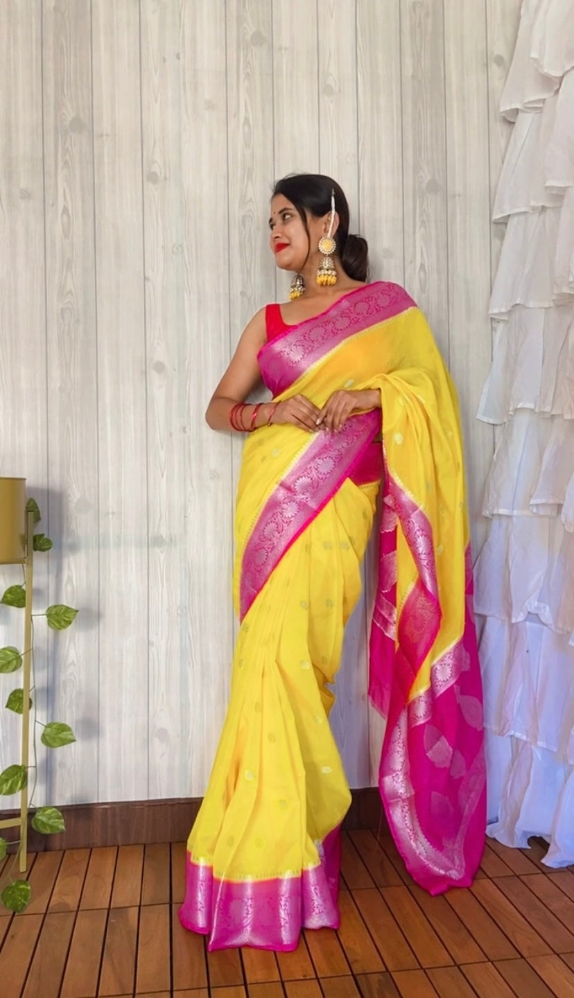 Yellow Soft khaddi Chiffon Handloom - AbirabyBeena