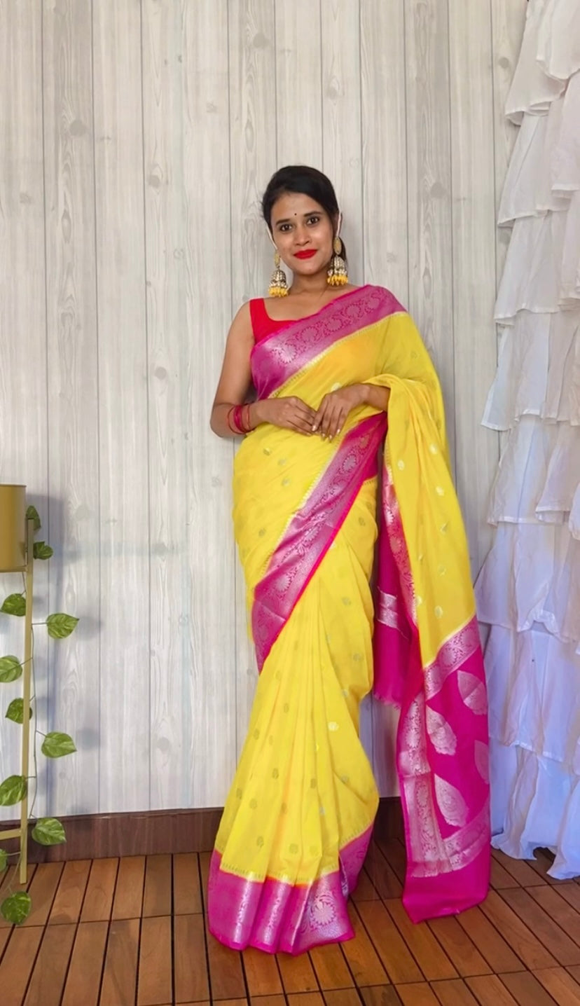 Yellow Soft khaddi Chiffon Handloom - AbirabyBeena