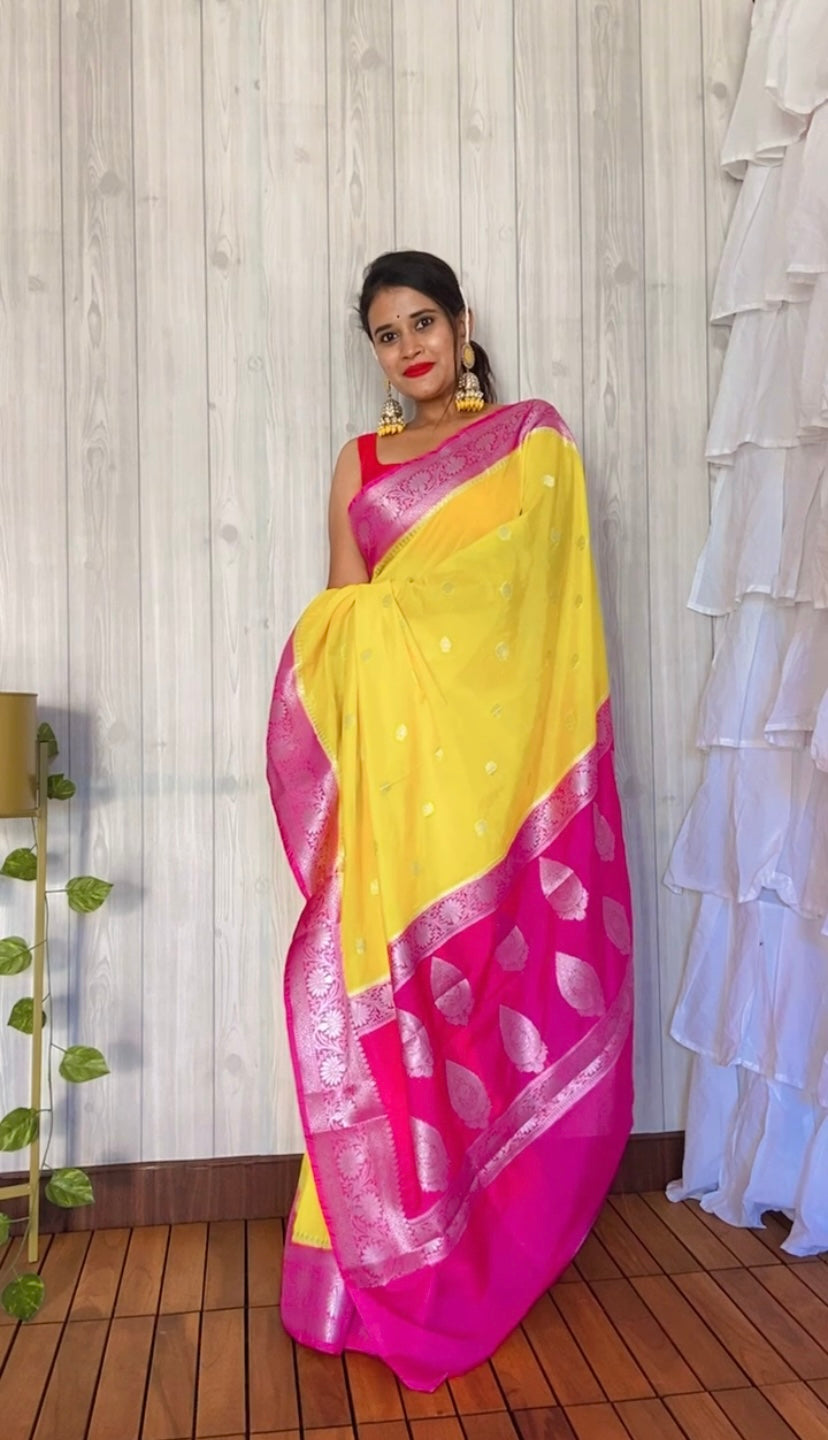 Yellow Soft khaddi Chiffon Handloom - AbirabyBeena
