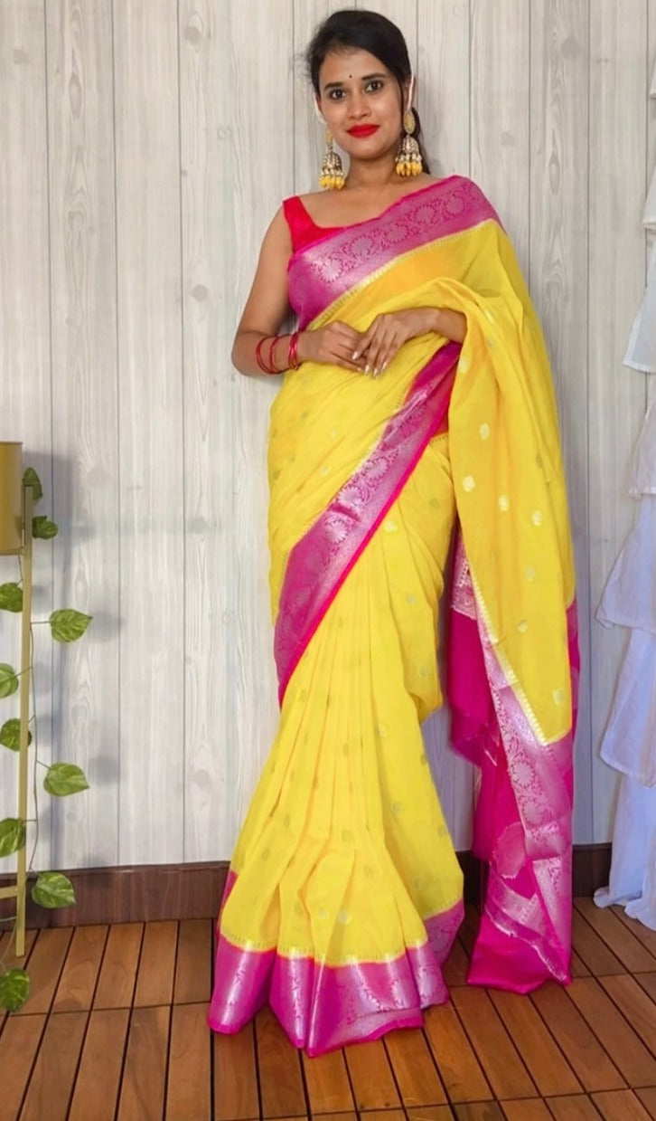Yellow Soft khaddi Chiffon Handloom - AbirabyBeena