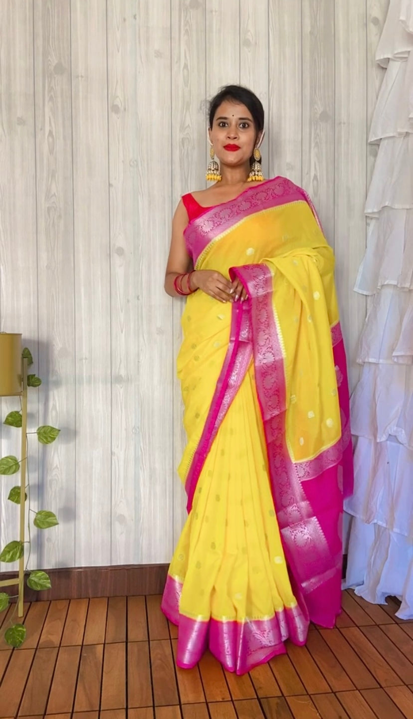 Yellow Soft khaddi Chiffon Handloom - AbirabyBeena