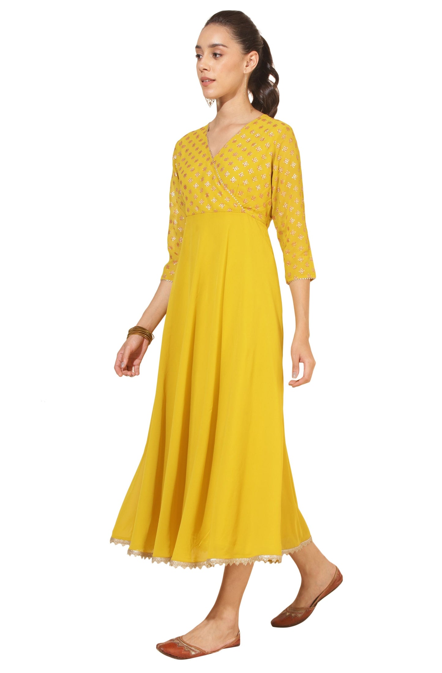 Gleaming Sunflower Foil Kurta With Dupatta