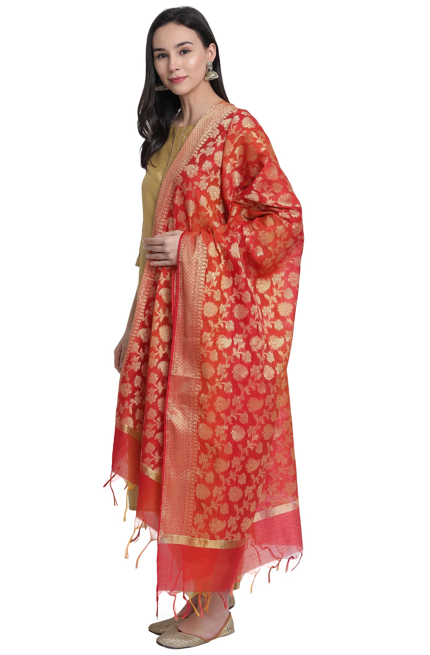 Gold Poly Silk Solid Kurta With Pant And Dupatta
