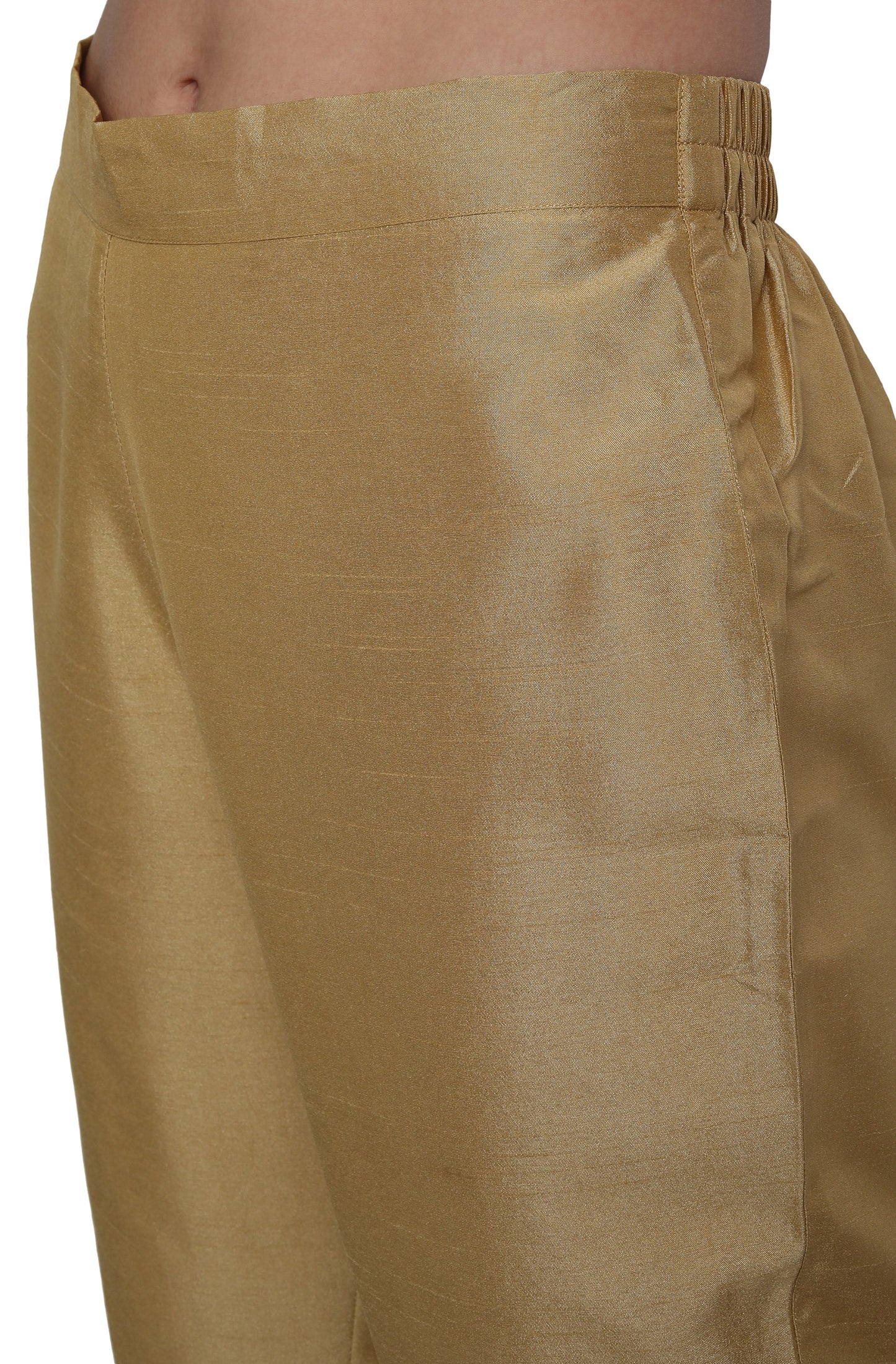 Gold Poly Silk Solid Kurta With Pant And Dupatta