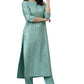 Green Poly Silk Striped Kurta With Pant And Dupatta