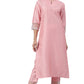 Pink Poly Silk Solid Kurta With Pant
