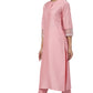 Pink Poly Silk Solid Kurta With Pant