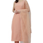 Peach Poly Crepe Solid Kurta With Pant And Dupatta