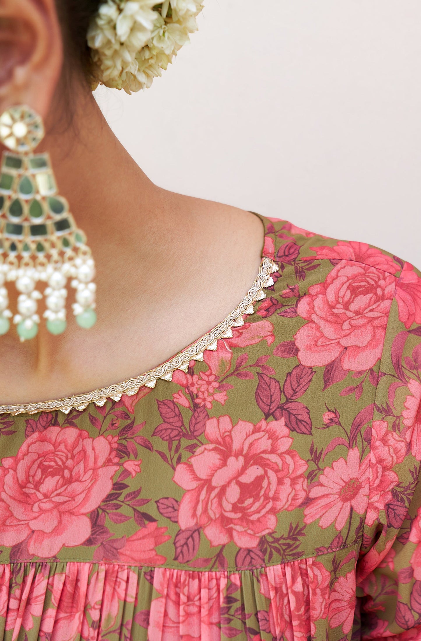 Peach Georgette Kurta Palazzo Set With Dupatta