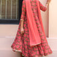 Peach Georgette Kurta Palazzo Set With Dupatta