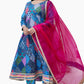 Blue Cotton Ethnic Printed Kurta With Pant And Dupatta