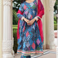 Blue Cotton Ethnic Printed Kurta With Pant And Dupatta