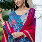 Blue Cotton Ethnic Printed Kurta With Pant And Dupatta