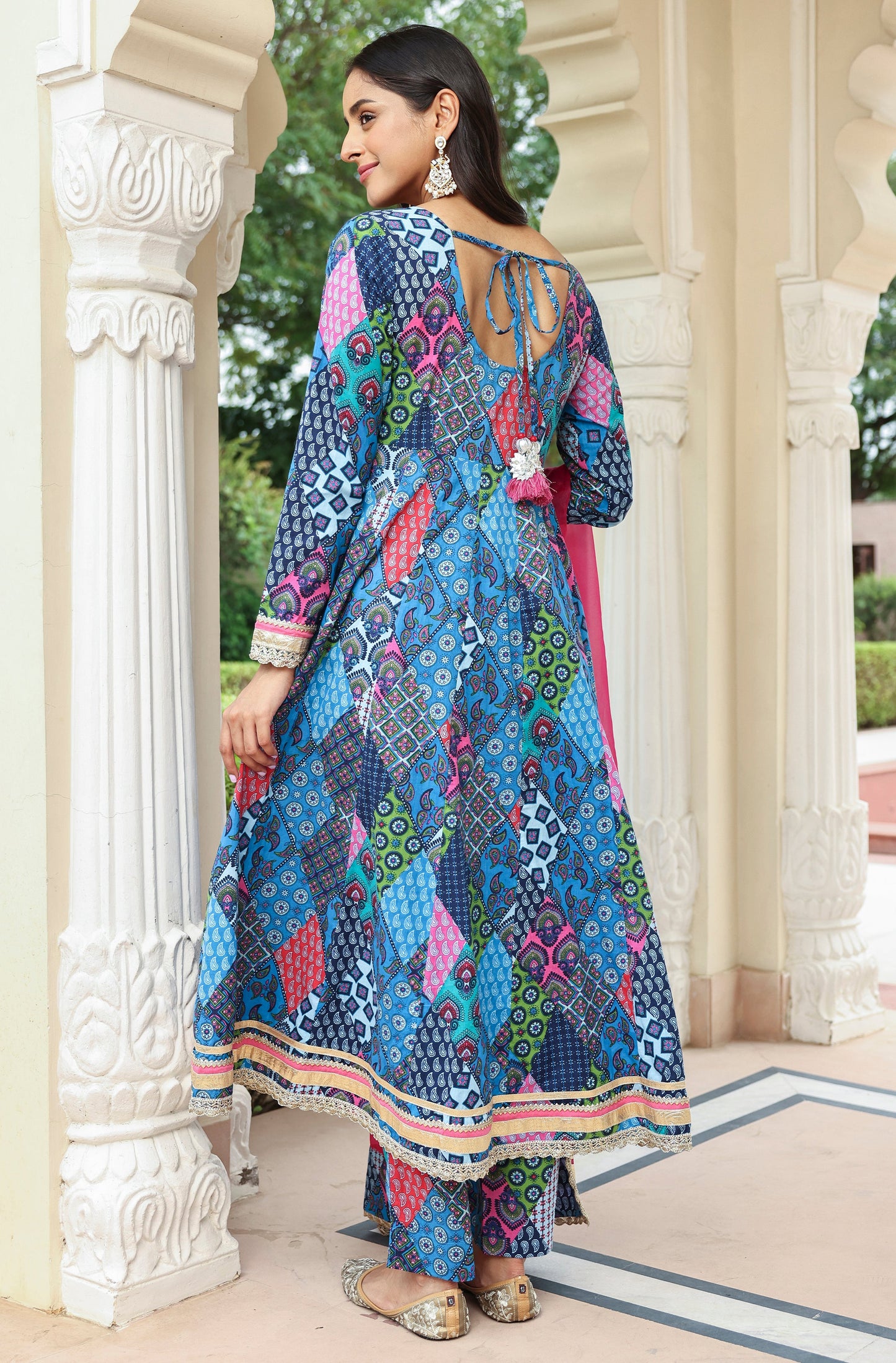 Blue Cotton Ethnic Printed Kurta With Pant And Dupatta