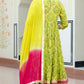 Lime Green Cotton Embellished Floral Printed Kurta With Flared Palazzo And Dupatta