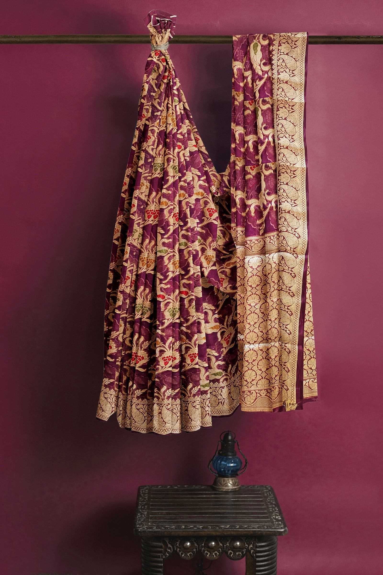 Burgundy Banaras Soft Georgette  Silk Jaal - AbirabyBeena